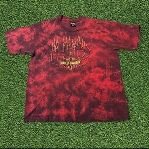 Vintage Y2K Harley Davidson Smoky Mountain Dragon Flame Red Tie Dye Shirt